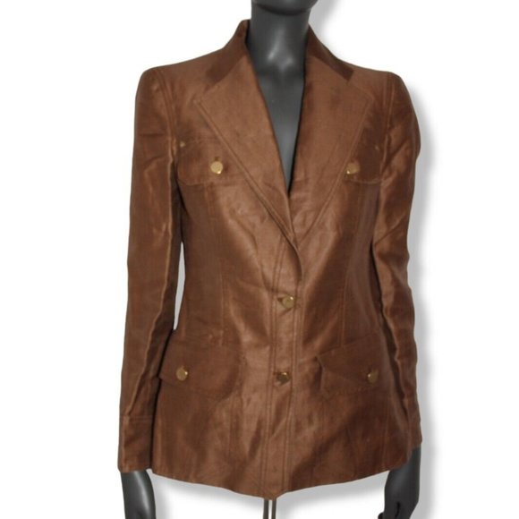 Gucci Jackets & Blazers - GUCCI Vintage 2003  Blazer Jacket Coat Brown Ramie Cotton Pleated Back Size 42